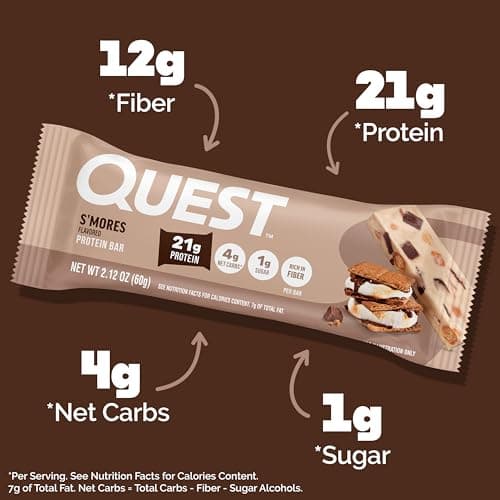 Quest Nutrition S'Mores Protein Bars, 21g Protein, 1g Sugar, Gluten Free, Keto Friendly, 12 Count — view 3