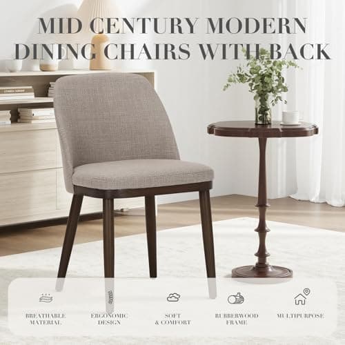 COLAMY Upholstered Dining Chairs Set of 2, Modern Kitchen Chairs with Back, Fabric Side Chair with Wood Legs for Dining Room Kitchen Restaurant, Camel — view 3