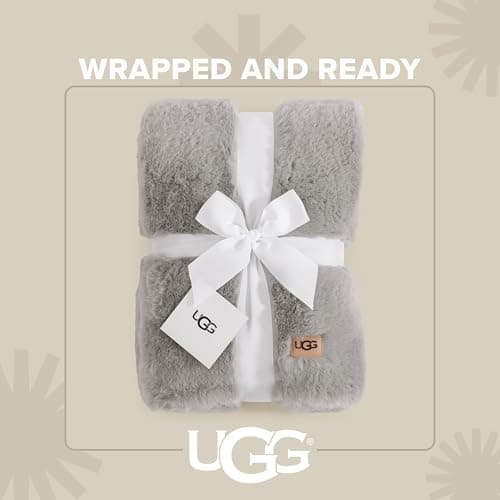 UGG Euphoria Faux Fur Throw Blanket, Oversized Warm Throw for Couch or Chair, Luxury Bedroom Decor, Cozy Soft Blankets, Machine Washable, 50-inch x 70-inch, Seal Grey — view 2