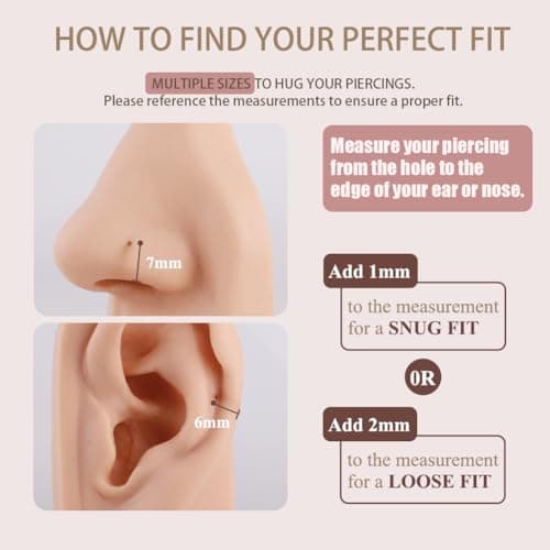 Silver Nose Hoop Hypoallergenic Nose Rings for Women & Men 18 Gauge 8mm — view 5