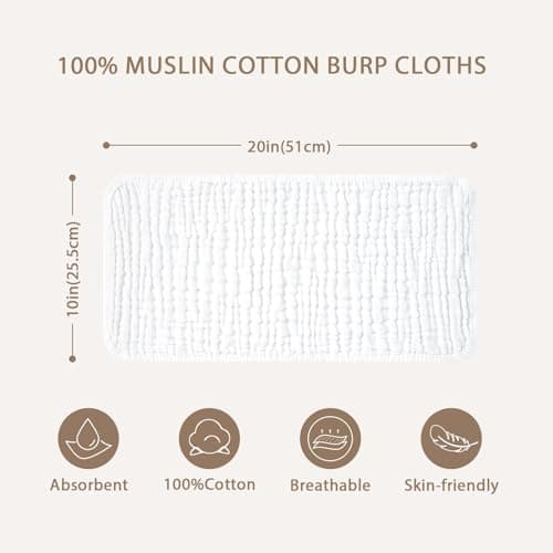 Yoofoss Muslin Burp Cloths for Baby 10 Pack 100% Cotton Baby Washcloths for Boys Girls Large 20''X10'' Super Soft and Absorbent White — view 6