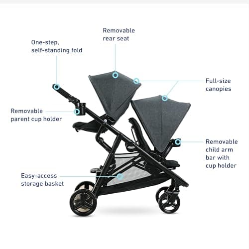 Graco Ready2Grow 2.0 Double Stroller, Twin Baby Stroller Features Bench Seat and Standing Platform Options, Compact Fold Perfect for Baby Travel, Rafa — view 5