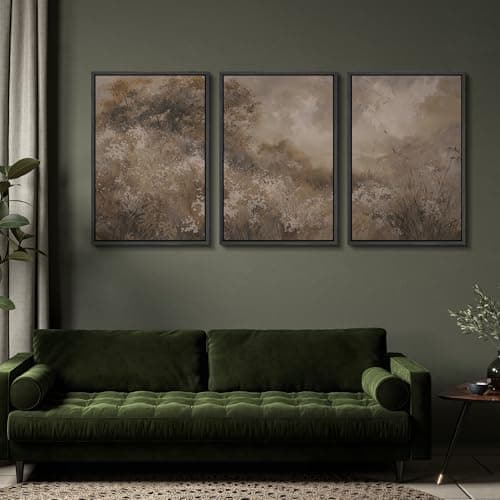 SIGNFORD Framed Canvas Print Wall Art Set Neutral Botanical Meadow Landscape Earth Tone Nature Illustrations Modern Art Relax/Calm for Living Room, Bedroom, Office - 24"x36"x3 Black — view 3