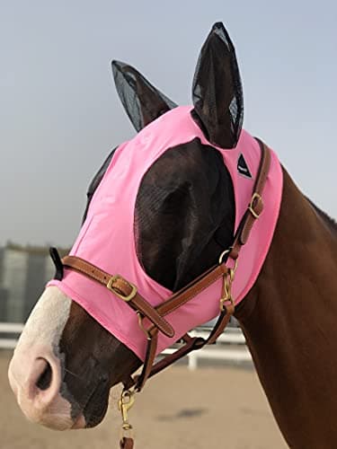 Horse Fly Mask Super Comfort Horse Fly Mask Elasticity Fly Mask with Ears We Only Make Products that Horses Like… (Light Pink, L) — view 5