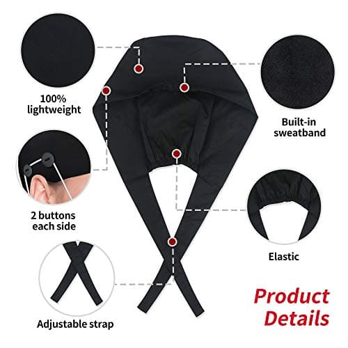 ABAMERICA Working Caps with Button and Sweatband, Adjustable Working Hats for Women Men, One Size(Tie Back or Toggle), A-90 2pack Black+ Black, 1-2 — view 4