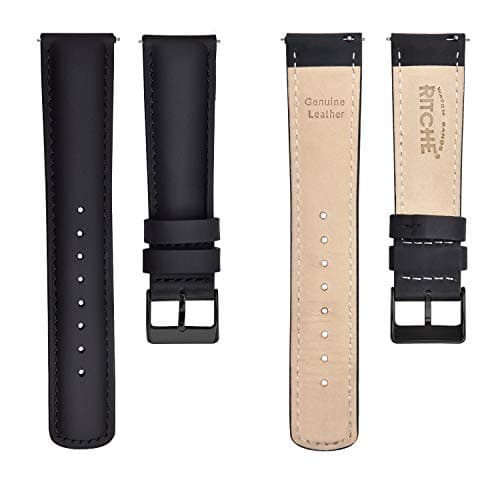 Ritche Genuine Black Leather Watch Band for Galaxy Watch 6 Classic Omega x Swatch Moonswatch 20mm Classic Vintage Quick Release Top Grain Leather Watch Strap, White Elephant Gifts, Stocking Stuffers for Men, Father's Day gifts — view 4