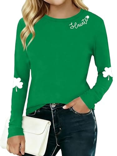 Girls St. Patrick's Day Shirt Kids Lucky Shamrock Graphic Tee St Pattys Long Sleeve Tops(Green2,150)