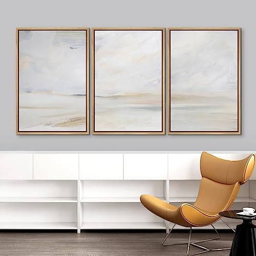 NWT Framed Canvas Print Wall Art Set Watercolor Pastel Misty Sand Dune Landscape Nature Wilderness Illustrations Modern Art Decorative Minimalist Multicolor Moody for Bedroom - 24"x36"x3 Natural — view 2