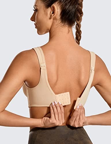 SYROKAN Women's Max Control Underwire Sports Bra High Impact Plus Size with Adjustable Straps Beige 38D — view 4