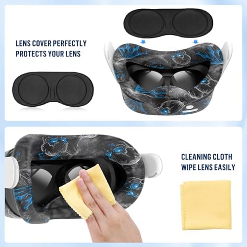 Silicone Cover Set Compatible with Meta/Quest 3S Accessories, Controller Grips, VR Protector Face & Front Shell Headset Cover and Lens Protective Cove-r (Illusion Black) — view 5