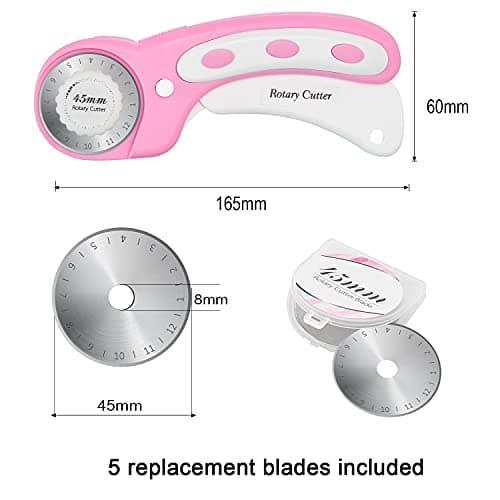 Headley Tools 45mm Rotary Cutter with 5pcs Extra Blades, Ergonomic Handle Rolling Cutter with Safety Lock for Crafting, Sewing, Quilting, Fabric Rotary Cutter Perfect for Left & Right Hand (Pink) — view 2