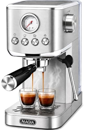 Zulay Magia Compact Espresso Machine – 20 Bar Small Espresso Machine with Milk Frother Steam, Latte & Cappuccino, Mini Espresso Machine 1350W Fast Heating, 40oz Water Tank, Stainless Steel – Silver