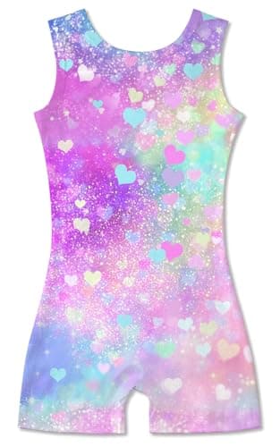 ACOCOPY Girls Leotards for Gymnastics Sparkly Sequins Dance Bodysuits with Shorts Stretchy Quick Dry Biketard Unitard Size 6-7