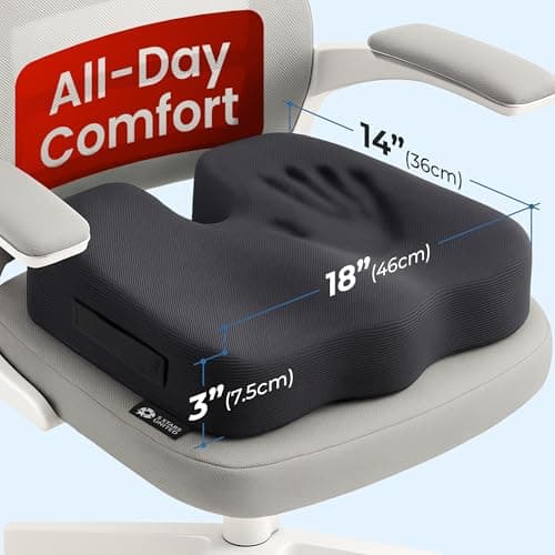 5 STARS UNITED Seat Cushion - Memory Foam Chair Cushion for Tailbone Pain Relief - Ergonomic Support for Coccyx, Sciatica & Butt - Office, Desk & Gaming Chair, Car Seat, Wheelchair, Airplane, Black — view 3