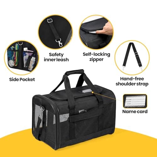 Conlun Cat Carrier Airline Approved, Soft-Sided Dog Carrier with Inner Safety Leash, Pet Transport Carrier for Small-Medium Cats Puppies up to 15 Lbs, Collapsible Travel Kitten Carrier Bag -Black M — view 5