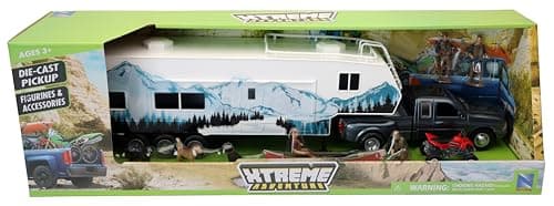 NewRay Toys Die Cast Pick Up Truck with Camper Trailer and Accessories