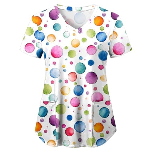 Women Scrub Tops Caregiver Uniform Butterfly Floral Heart Patter V Neck Short Sleeve Scrub Top Tunic Workwear — view 2