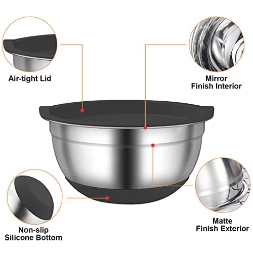 Menbyci 6 Pcs Mixing Bowls with Lids,Stainless Steel Mixing Bowls,Black Non-Slip Bottoms,Including Kitchen Utensils,Mixing Bowl Set for Kitchen Mixing Baking Prepping Cooking Serving — view 5