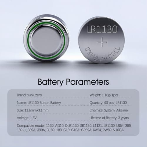 XUNIUZERO 40 Pack LR1130 AG10 Battery 1.5V Long-Lasting Alkaline Button Cell Batteries