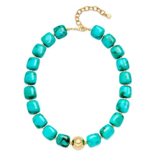 TENTMENTISE Chunky Necklaces for Women, Turquoise Beaded Necklace for Women Trendy, Gold Plated Chunky Turquoise Boho Choker Necklaces, Womens Summer Beach Jewelry Gifts for Vacation Holiday