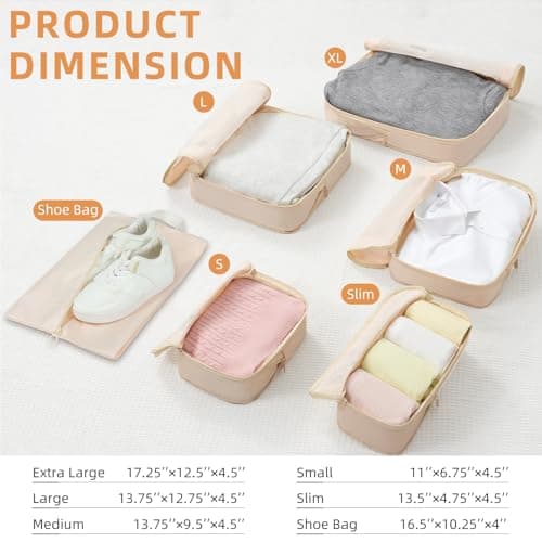BAGAIL 4 Set/6 Set/8 Set Compression Packing Cubes Travel Accessories Expandable Packing Organizers (Square Mesh, 05-Cream)