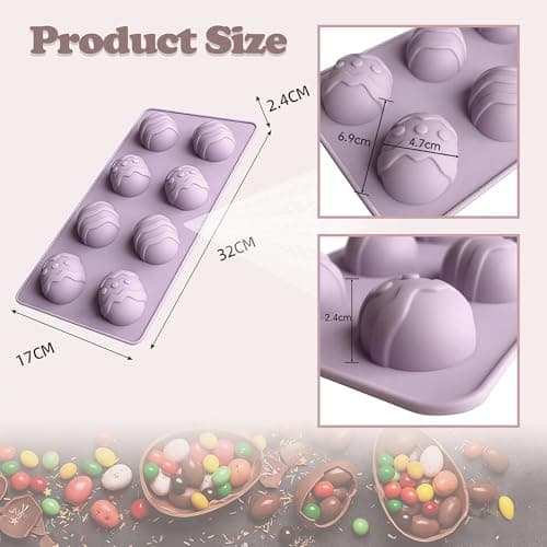 GARBODIY 8 Cavity Easter Egg Silicone Mold, Food Grade Non-Stick Baking Mold for Mousse Cake, Chocolate, Pudding, Jelly, DIY Oskrieel Soap, Easter Dessert Making (2Pack) — view 4