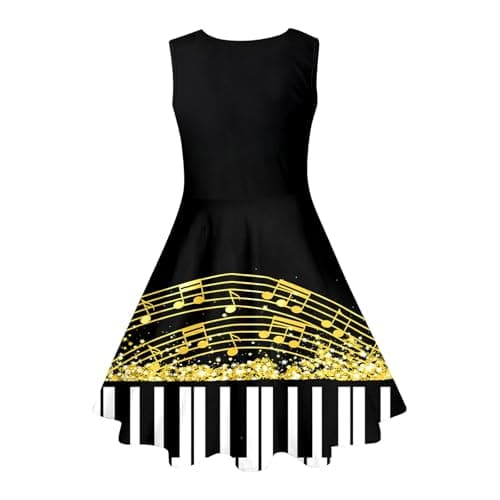Girls' Sleeveless Music Dress Piano Keys and Notes Graphic Print Skater Dress Summer Party Dress — view 4