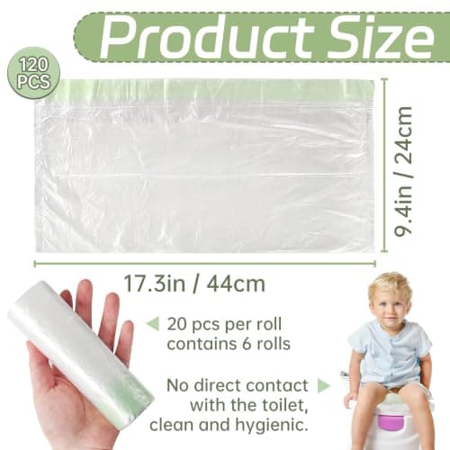 120 Pack Portable Potty Chair Liners with Drawstring,Training Toilet Seat Potty Bags,Disposable Potty Liners Bags for Kids Toddler Pet Outdoors