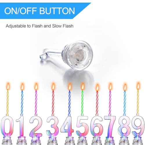 Boao 50 Pcs Birthday Number Candle Set Includes 10 Pcs Multicolor LED Flashing Number Candles with Transparent Shell and 40 Pcs Wax Candles(Colored Candle Style) — view 5