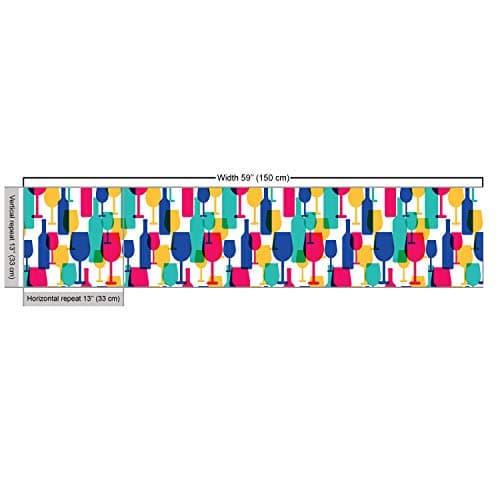 Lunarable Winery Fabric by The Yard, Cocktail Glasses and Wine Bottles Pattern Bar Menu Party Alcohol Drinks, Decorative Fabric for Upholstery and Home Accents, 1 Yard, Magenta Navy — view 2