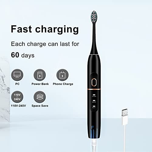 kingheroes Electric Toothbrush Set, Comes with 8 Brush Heads & Travel Case,4 Modes with 2 Minutes Built in Smart Timer, One Charge for 60 Days, 42000 VPM Motor (Black) — view 5