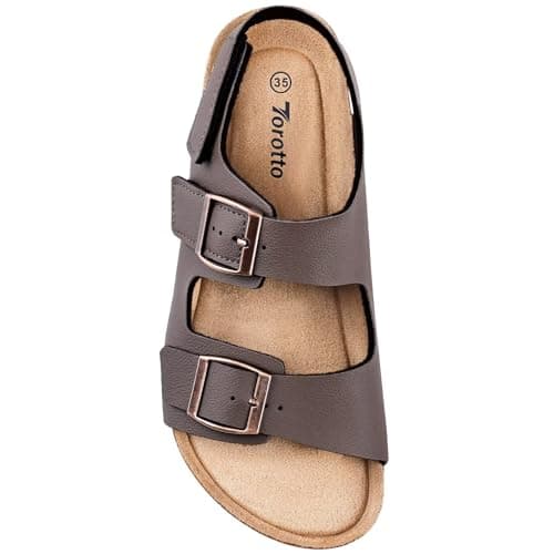 Torotto Kids Girls Boys Sandals with Cork Footbed Adjustable Strap Toddler Casual Slides Sandals Open Toes Flat (877/Coffee Brown,31) — view 4