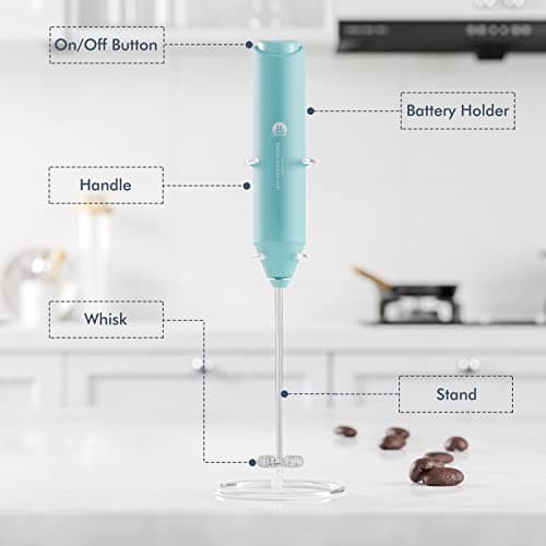 Powerful Milk Frother Handheld Foam Maker, Mini Whisk Drink Mixer for Coffee, Cappuccino, Latte, Matcha, Hot Chocolate, with Stand, Aqua — view 2