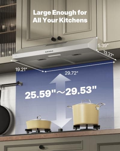 Upstreman 30 Inch Under Cabinet Range Hood, Stainless Steel Kitchen Vent Hood with LED Lights, Button Control, 3 Speed Exhaust Fan Ducted/ductless Convertible, 3-Layer Aluminum Filters, Stainless — view 3