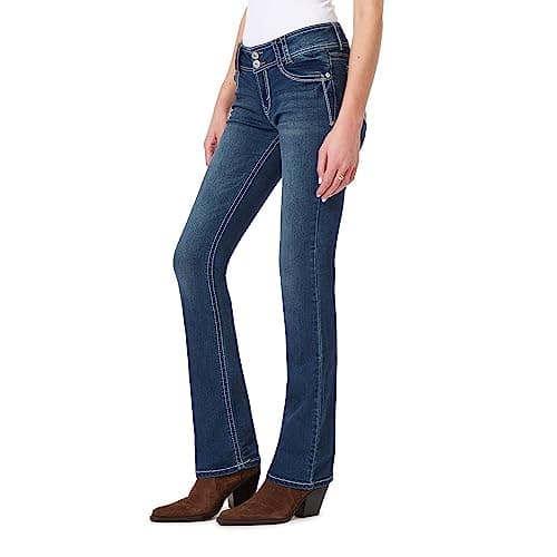 WallFlower Luscious Curvy Bootcut Jeans for Women Mid-Rise Insta Stretch Denim in Petite, Midsize, Plus Size, Juniors Jeans, Chrystie, 1 Long