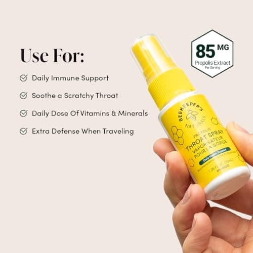 BEEKEEPER'S NATURALS Propolis Throat Spray - 85mg Bee Propolis Extract - Natural Immune Support, Sore Throat Relief & Antioxodant Support - Antioxidants, Keto, Paleo, Gluten-Free (1.06 oz) — view 3