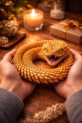 Articulated Crystal Snake – 3D Printed Flexible Snake Figurine, 58 cm (23 in) Poseable Serpent with Movable Mouth, Realistic Eyes, Fantasy Desk Decor (Ages 14+), (Gold) — view 5