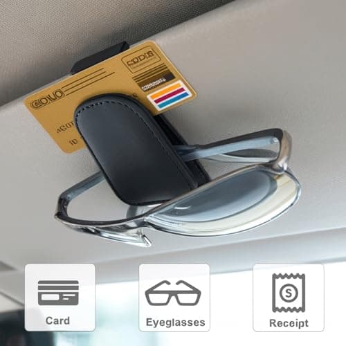 EldHus Sunglass Holder for Car Visor - 2 Pack Magnetic Car Glasses Holder Clip, Leather Eyeglass Holder for Car, Universal Vehicle Sunglasses Hanger Eyeglasses Mount, Black — view 3