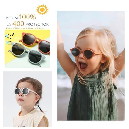 Baby Sunglasses, 2PCS Toddler Sunglasses with Strap Kids Polarized Glasses, Infant Sunglasses for 0-24 Months Soft Frame Safe (Black+Beige) — view 5