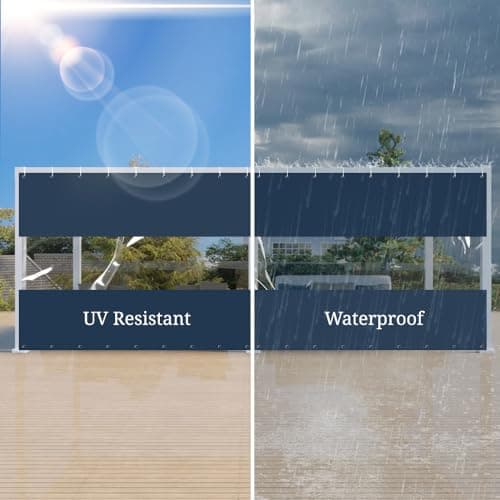 Covers & All Vinyl Outdoor Curtains for Patio Waterproof – 12 oz Outdoor Clear Panel Curtains, Gazebo Curtains with Brass Grommets for Pergola, Porch & Patio Walls for Winter (7 x 12 ft, Blue) — view 3