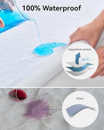 Queen Size Mattress Protector Cooling Waterproof Mattress Pad Cover,Bamboo Terry Top Breathable Fitted Sheet Style Deep Pocket-Noiseless,Vinyl,PVC Free Mattress Protector Queen for Pets Kids Adults — view 2