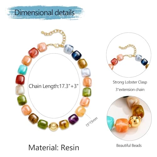 TENTMENTISE Chunky Necklaces for Women, Colorful Choker Necklace for Women, Womens Summer Beach Outfits Gifts, Beaded Necklaces, Boho Beach Summer Jewelry Gift, Womens Vacation Holiday Birthday Gifts — view 4