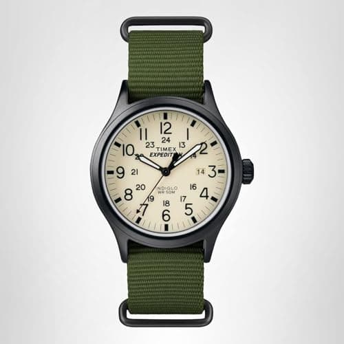 Timex Men's Expedition Scout 40mm Watch – Black Case Cream Dial with Green Fabric Strap — view 4