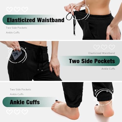 Walifrey Womens Joggers with Pockets, Drawstring Sweatpants Women for Lounging Jogging Gym and Workout Black,1 Pack Black S — view 3