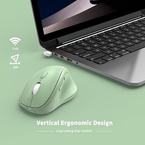 Ergonomic Wireless Mouse with USB Receiver for PC Computer, Laptop and Desktop, Ergo Vertical Mouse with Silent Clicks Long Battery Life, Up to 1600 DPI & 1 AA Battery Powered, Green — view 5
