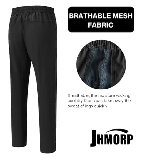 JHMORP Men's Stretch Athletic Workout Pants Sweatpants Lightweight Quick Dry Outdoor Hiking Track Casual Pants with Zipper Pockets (Black,CA M) — view 4