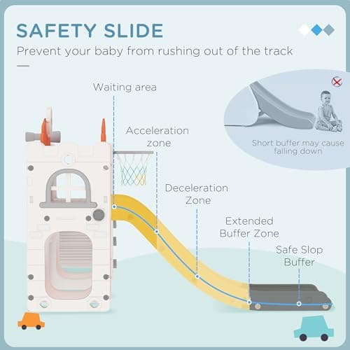 Qaba Toddler Slide, 9 in 1 Slide for Kids with Basketball Hoop, Climber, Telescope, Tunnel, Steering Wheel, Aisle, Storage Baskets, Indoor Slide Playset for 1-3 Years, Orange — view 3