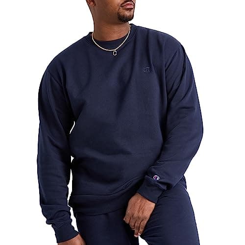 Champion Men's Crewneck Fleece Sweatshirt, Standard Fit, Midweight, C Logo, Available in Regular and Big & Tall, Deep Navy - C Logo, Large Tall — view 3