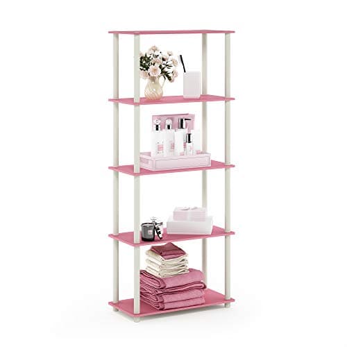 Furinno 17091PI/WH Turn-N-Tube 5-Tier Display Rack, Single, Pink/White