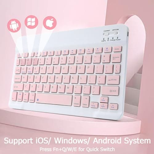 KUNSI Bluetooth Keyboard for iPad, Rechargeable Slim Portable Wireless Keyboard for iPad Tablets, Compatible for All iOS/Windows/Android System Devices-Pink — view 4